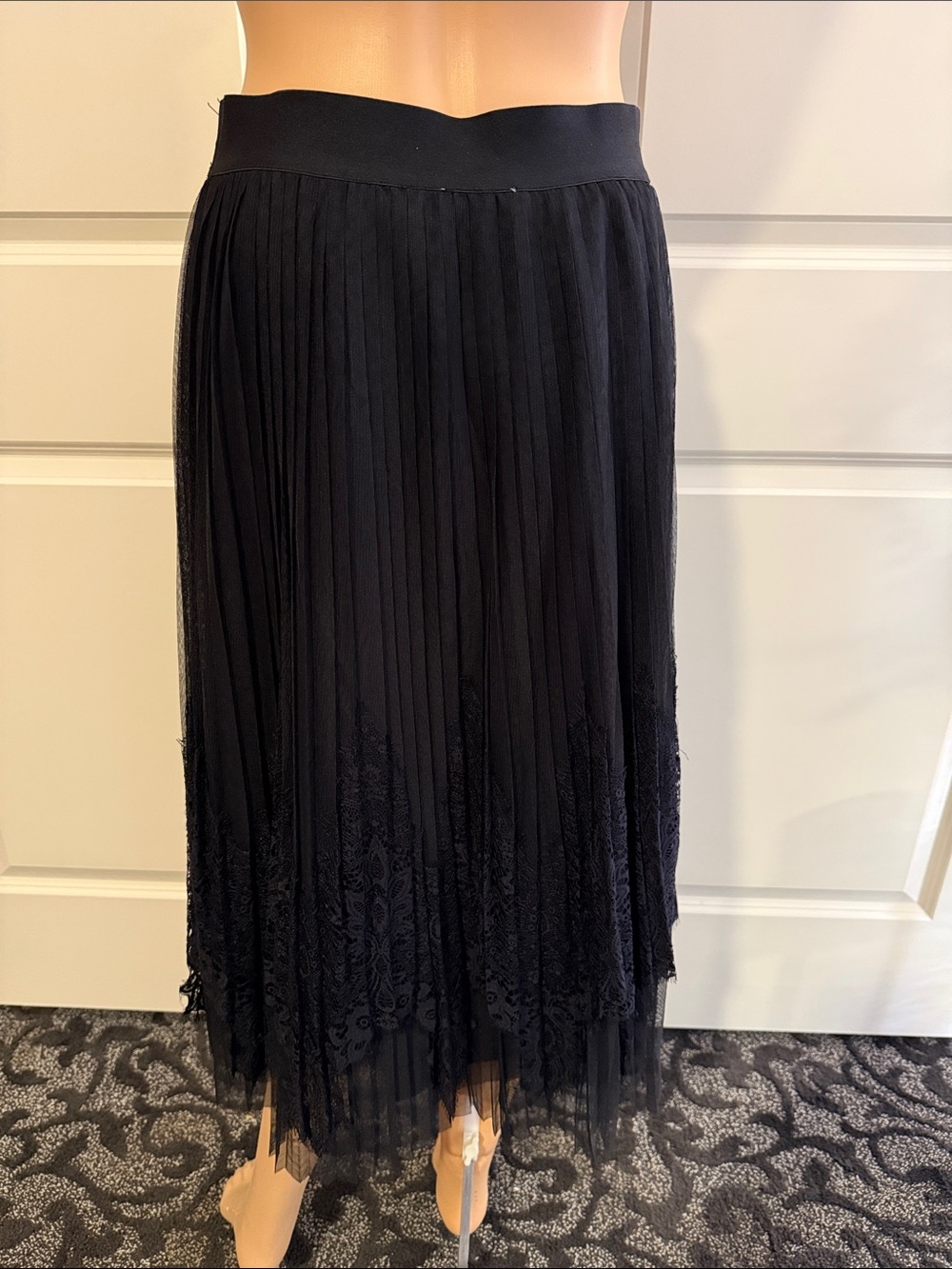 New Ultra pink Black Lace-Panel A-Line Midi Skirt - Picture 7 of 7